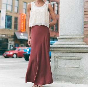 NWT High Waisted Satin Maxi Slip Skirt, Light Blue